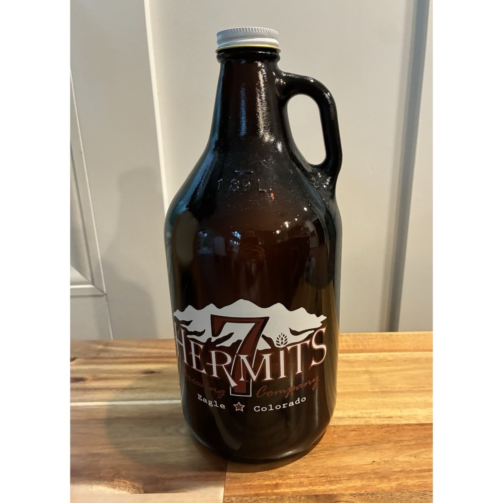 7 Hermits Brewing Company Glass Beer Growler 64 Oz Jug‎ Eagle Colorado Vintage